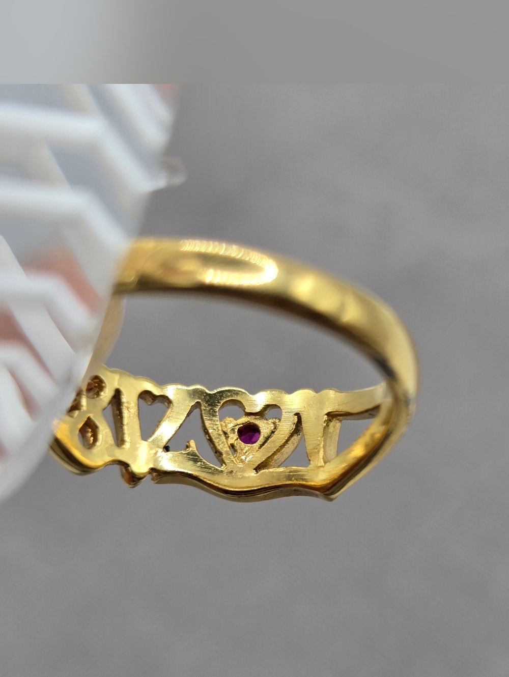 Gold Love Script Ring with Pink Gem - Picture 6 of 7
